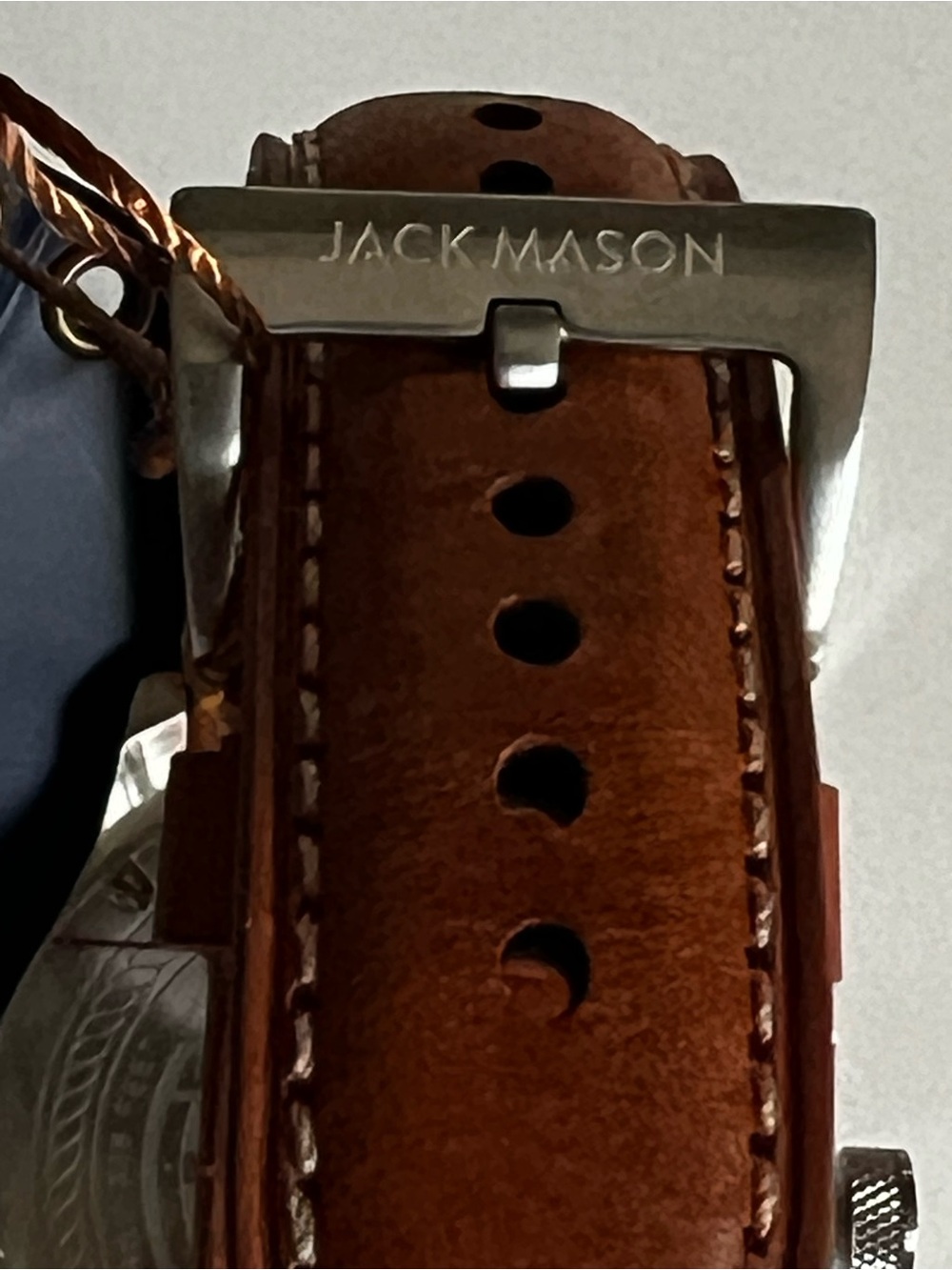 Men’s Jack Mason White/Blue Dial Chronograph Watch with Brown Leather Strap - Picture 5 of 12